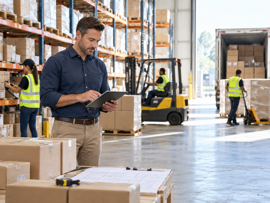 Warehouse inventory, commercial operations and logistics activity representing business financing across industries.
